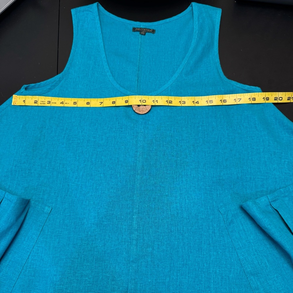 For Cynthia Blue Asymmetrical Oversized Tunic Tank Top Turquoise - Picture 6 of 11